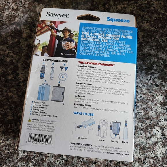 Sawyer SQUEEZE WATER FILTRATION SYSTEM 2 Pouches, Drinking Straw TRAVEL CAMPING - Picture 4 of 5